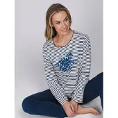 Pastunette Pyjama 'Nordic Bloom' donkerblauw / offwhite