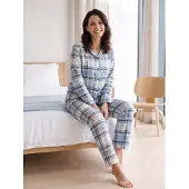 Pastunette Pyjama 'Frosty Checks' crème / blauw