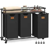 Songmics VASAGLE Wasmand met wielen, 3 vakken, 150 l