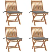 vidaXL Klapstoelen met kussens, 4-delig, massief teak hout