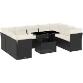 vidaXL 10-delige Loungeset met kussens poly rattan zwart