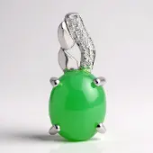 Cavill - Zilveren Hanger - 925 Sterling Zilver - 2,16 Ct Keizerlijk Chrysopraas Ovaal Cabochon - 0,034 Ct Zirconia Pave - Stijlvol & Tijdloos
