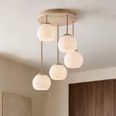 LumenXL Plafondlamp Carat van travertin (natuursteen) met melkwit glas, 5-lichts in beige