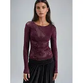 Busem Aangesloten Lange Mouwen Flockprint Tulle Blouse
