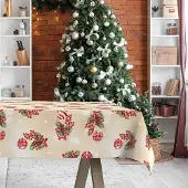 ANRO Tafelkleed Kerstballen Beige 140x120cm Rechte rand Afwasbaar Waterafstotend Binnen & Buiten
