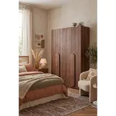 AX Living Omodeo garderobekast, 200 cm breed, Warmia-notenhout met ronde handgrepen
