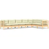 vidaXL 7-delige Loungeset met crèmekleurige kussens massief grenenhout