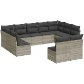 vidaXL 11-delige Loungeset met kussens poly rattan lichtgrijs