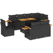 vidaXL 9-delige tuinmeubelset met kussens, zwart, polyrotan