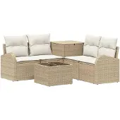 vidaXL Bankstel 6 st Beige en Crème Wit 55 x 55 x 37 cm