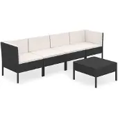 vidaXL 5-delige loungeset voor de tuin met kussens, van polyrotan, zwart