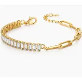LGT JWLS Goudkleurige Dames Schakelarmband met Witte Zirkonia