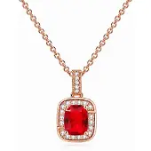 LGT JWLS Rosegoudkleurige Damesketting met Rechthoekige Rode Zirkonia Hanger