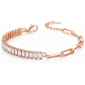 LGT JWLS Rosegoudkleurige Dames Schakelarmband met Witte Zirkonia