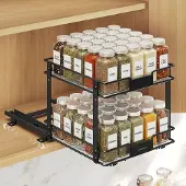 Songmics Uitschuifbaar Kruidenrek, Metaal, 2 Lagen Keuken Organizer, 27 x 25,2 x 23,8 cm