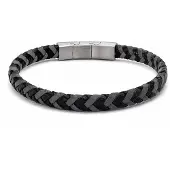 Frank 1967 7FB-0883 – Leren Armband Heren – Zwart/Grijs – Gevlochten Leer – 21 cm