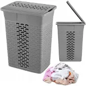 BranQ Grijze Wasmand 35L - Staand, Ventilerend, met Deksel