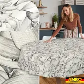 ANRO Tafelkleed Effen structuur Beige Ovaal 260x140cm Rechte rand Afwasbaar Waterafstotend