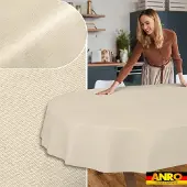 ANRO Tafelkleed Effen linnenlook Crème Ovaal 200x140cm Rechte rand Afwasbaar Waterafstotend