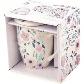 Odelo Porseleinen mok met bloemenprint, 360ml, inclusief thee-ei en deksel