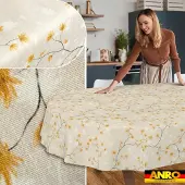 ANRO Tafelkleed Bloemen en vogels Beige Ovaal 200x140cm Rechte rand Afwasbaar Waterafstotend