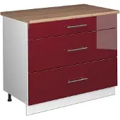 Vicco Keukenonderkast Fame-Line Bordeauxrode hoogglans/Wit 100 cm, WB Eik, Model 61998