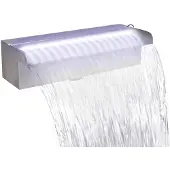vidaXL Zwembadwaterfall met fontein en LED-verlichting, rechthoekig, roestvrij staal, 30 cm