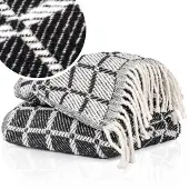 ANRO Tania Plaid Zwart 150x200 cm - Katoenmix - Met franjes