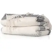 ANRO Plaid Geometrisch Grijs 130x160cm – Woondeken Bankdeken Katoenmix Met Franjes Sprei Woonkamer