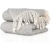 ANRO Emma Plaid Grijs 130x160 cm - Katoenmix - Met franjes