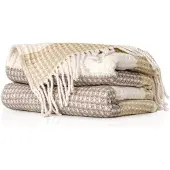 ANRO Plaid Beatriz Kastanjebruin 130x160cm – Woondeken Bankdeken Katoenmix Met Franjes Sprei