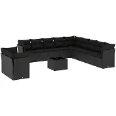 vidaXL 12-delige Loungeset met kussens poly rattan zwart
