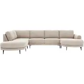 Pronto Wonen Hoekbank links Aziri - Beige/Wit - Grove weefstof -