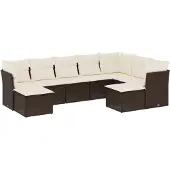 vidaXL 9-delige Loungeset met kussens poly rattan bruin