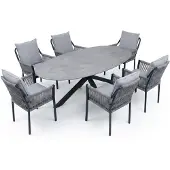AVH-Collectie Puccini Fleur dining tuinset 220x120xH75 cm 7 delig antraciet keramiek