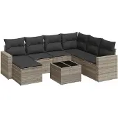 vidaXL 8-delige Loungeset met kussens poly rattan lichtgrijs