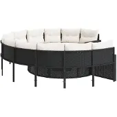 vidaXL Tuinbank met tafel en kussens rond poly rattan zwart