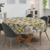 ANRO Tafelkleed Citroenen Grijs Rond Ø120cm Met sierband Afwasbaar Waterafstotend Binnen & Buiten