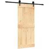 Syfax Schuifdeur Naturel en Zwart 90 x 210 cm Massief Grenenhout