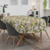 ANRO Tafelkleed Citroenen Grijs Ovaal 260x140cm Met sierband Afwasbaar Waterafstotend