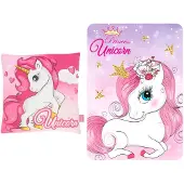 Unicorn slaapkamerset; kussen en fleece deken