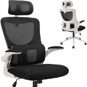 Jumi ergonomische bureaustoel ZEO, verstelbare kantoel voor kantoor en bureau, zwart-wit, met armleuningen