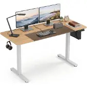 Costway Elektrisch verstelbaar bureau, 140 x 60 cm, naturel en wit