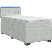 vidaXL Boxspringbed met matras en LED-verlichting, lichtgrijs, 90 x 190 cm, fluweel
