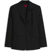 HUGO Regular-fit blazer met krijtstreep en paillettenbroche Maat 38