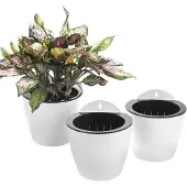Famanu - Set van 3 hangende ronde plantenpotten met irrigatiesysteem wit