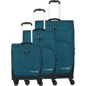 Travelite Kick Off 4 wielen Kofferset 3-delig met uitbreidingsplooi petrol