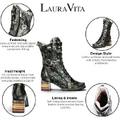 LAURA VITA Goth Victoriaans Bloemen Zwart Leren Hoge Veterlaarzen - Ibcano-15