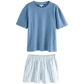 Next - Dames - Korte geweven pyjama met strepen - Blauw