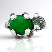 Cavill - Elegante Hanger 925 Sterling Zilver - 11,2 ct Groene Agaat Ovaal Cabochon - Zambiaanse Smaragd Pavé - Dierenmotief Marcasieten